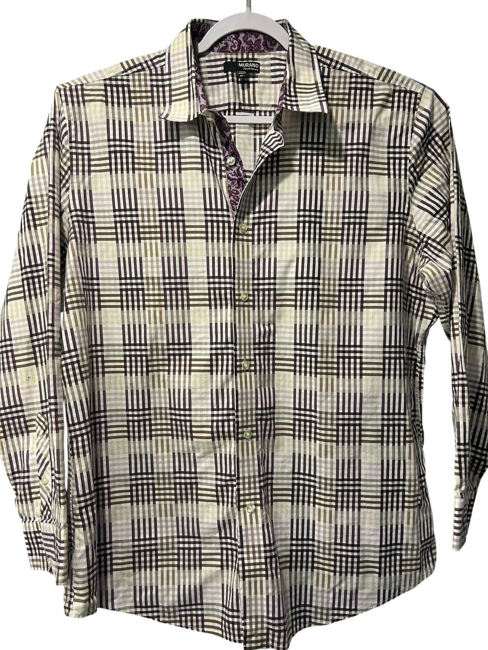 Murano Liquid Luxury Men's XL Shirt Office Casual Plum Checkered Malaysia FLAW